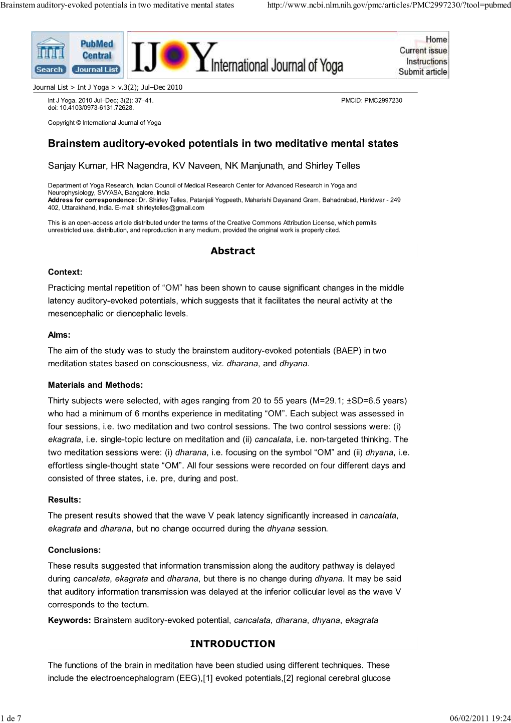 Brainstem Auditory-Evoked Potentials in Two Meditative Mental States