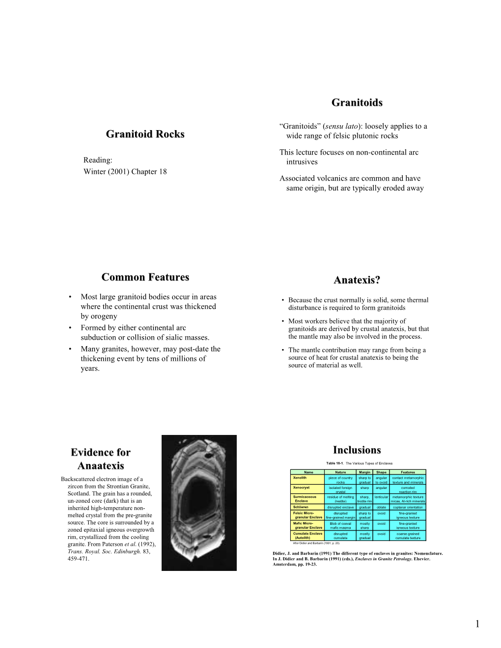 Granitoid Rocks Granitoids Common Features Anatexis? Evidence for Anaatexis Inclusions