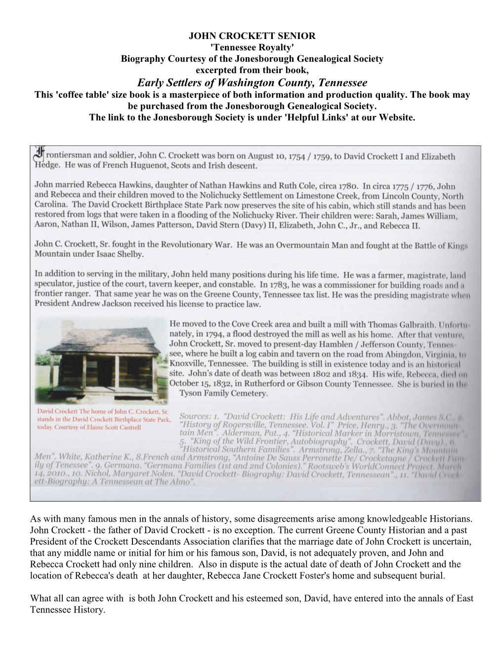 Early Settlers of Washington County, Tennessee This 'Coffee Table' Size Book Is a Masterpiece of Both Information and Production Quality