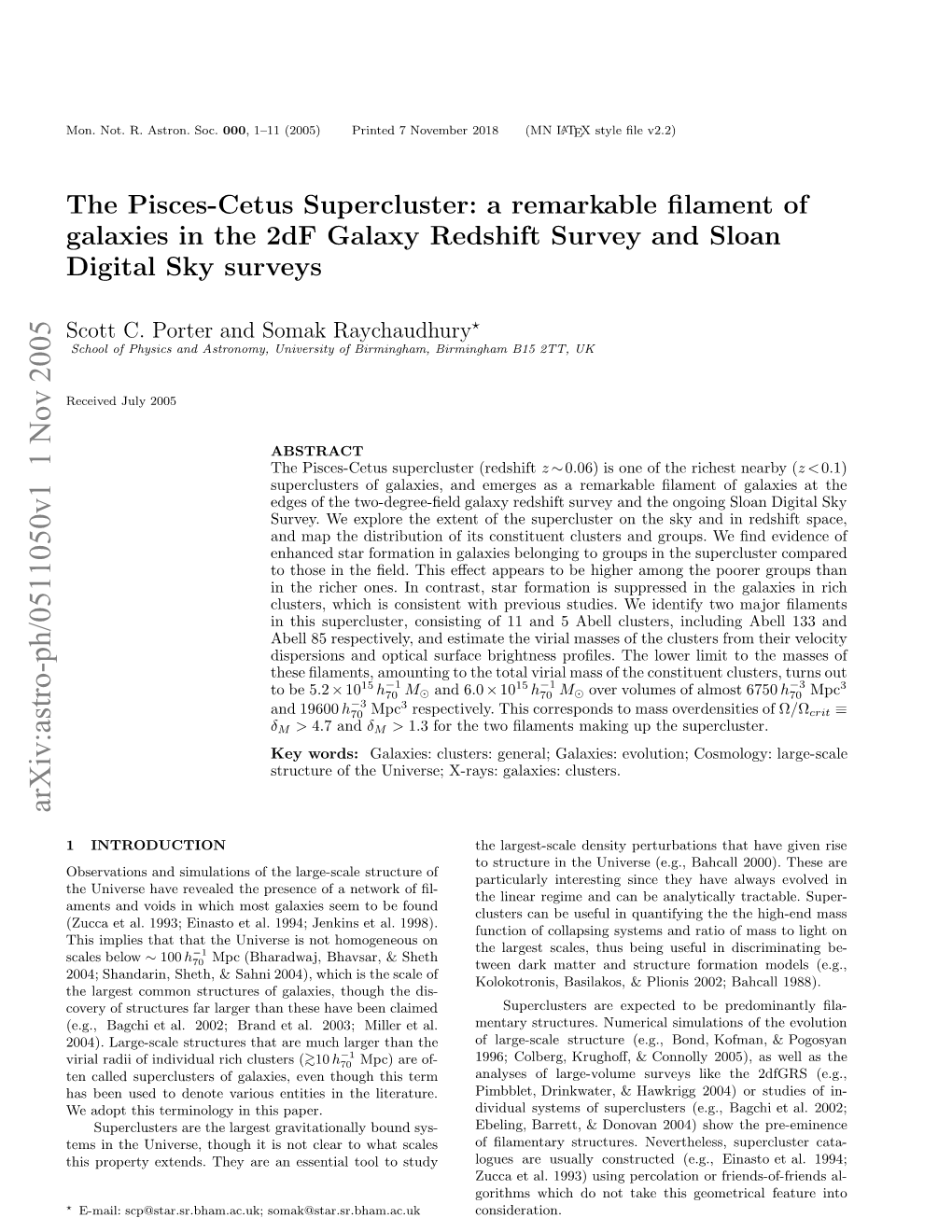 The Pisces-Cetus Supercluster: a Remarkable Filament of Galaxies in the 2Df Galaxy Redshift Survey and Sloan Digital Sky Surveys