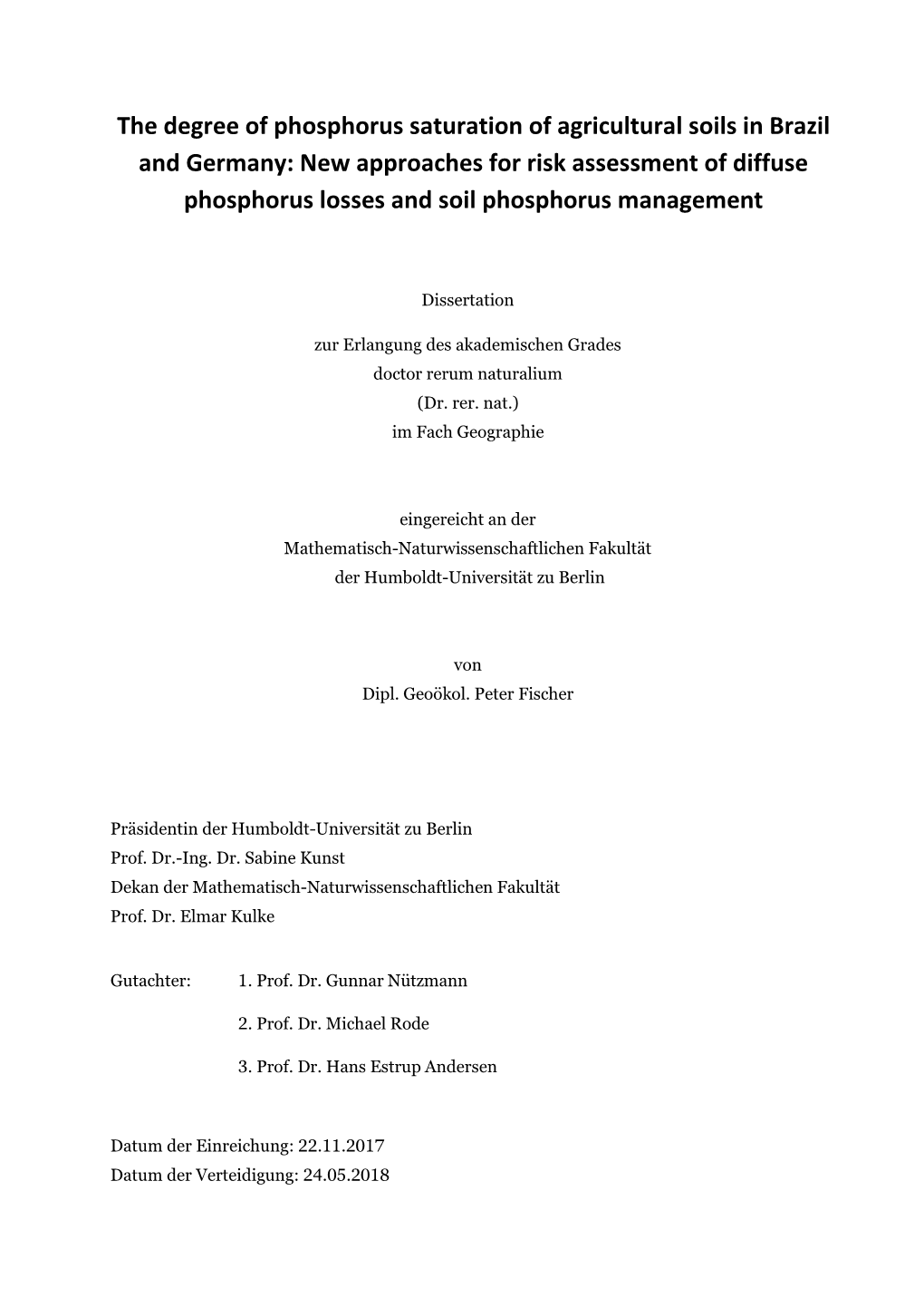 The Degree of Phosphorus Saturation of Agricultural Soils in Brazil And