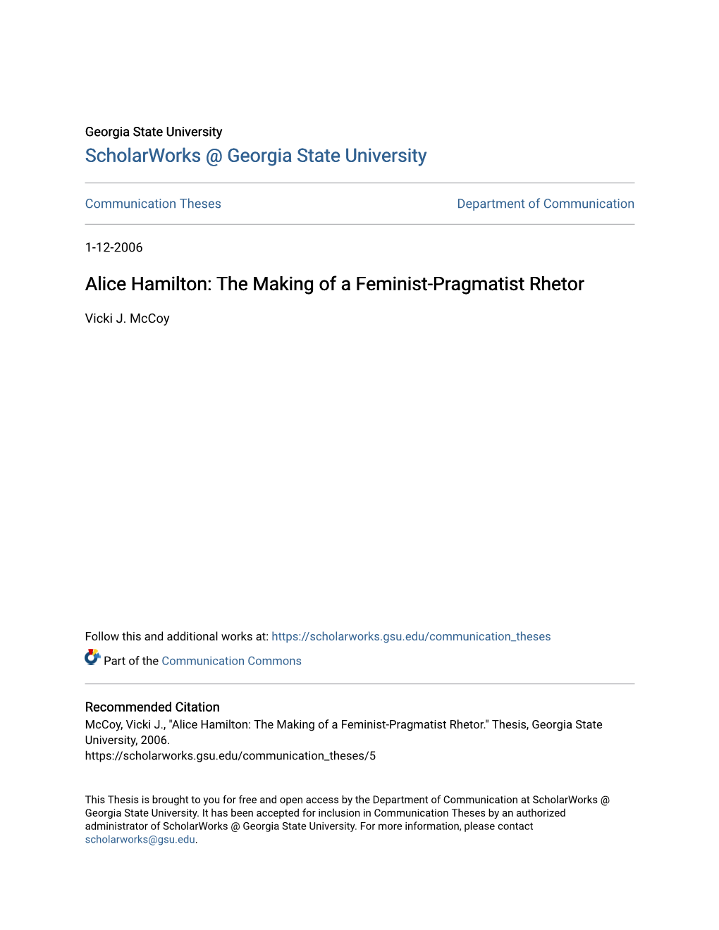 Alice Hamilton: the Making of a Feminist-Pragmatist Rhetor