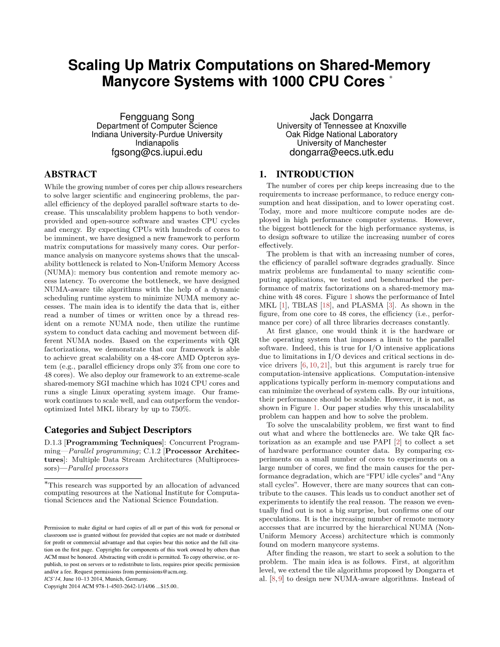 Scaling up Matrix Computations on Shared-Memory Manycore Systems with 1000 CPU Cores ∗