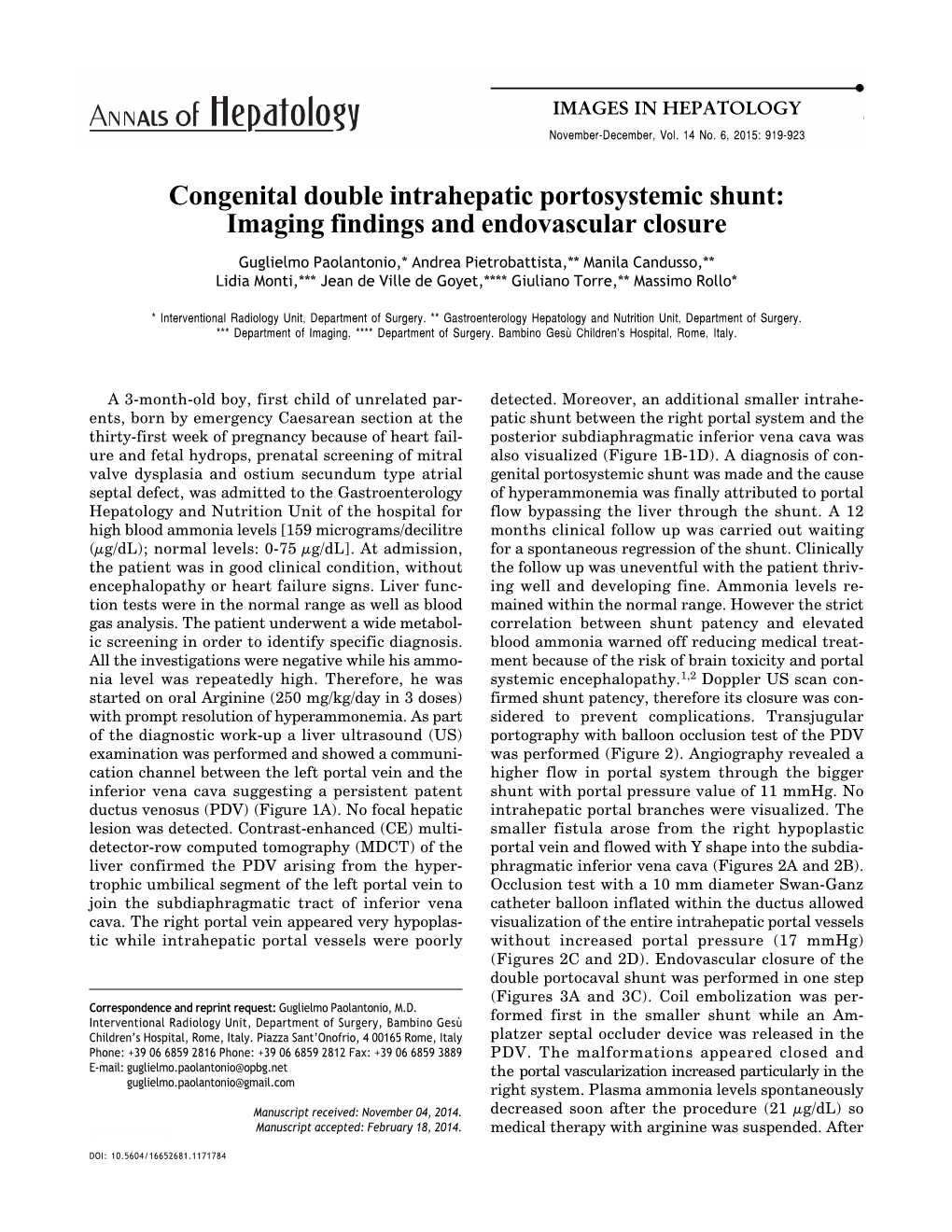 Congenital Double Intrahepatic Portosystemic Shunt: Imaging Findings and Endovascular Closure