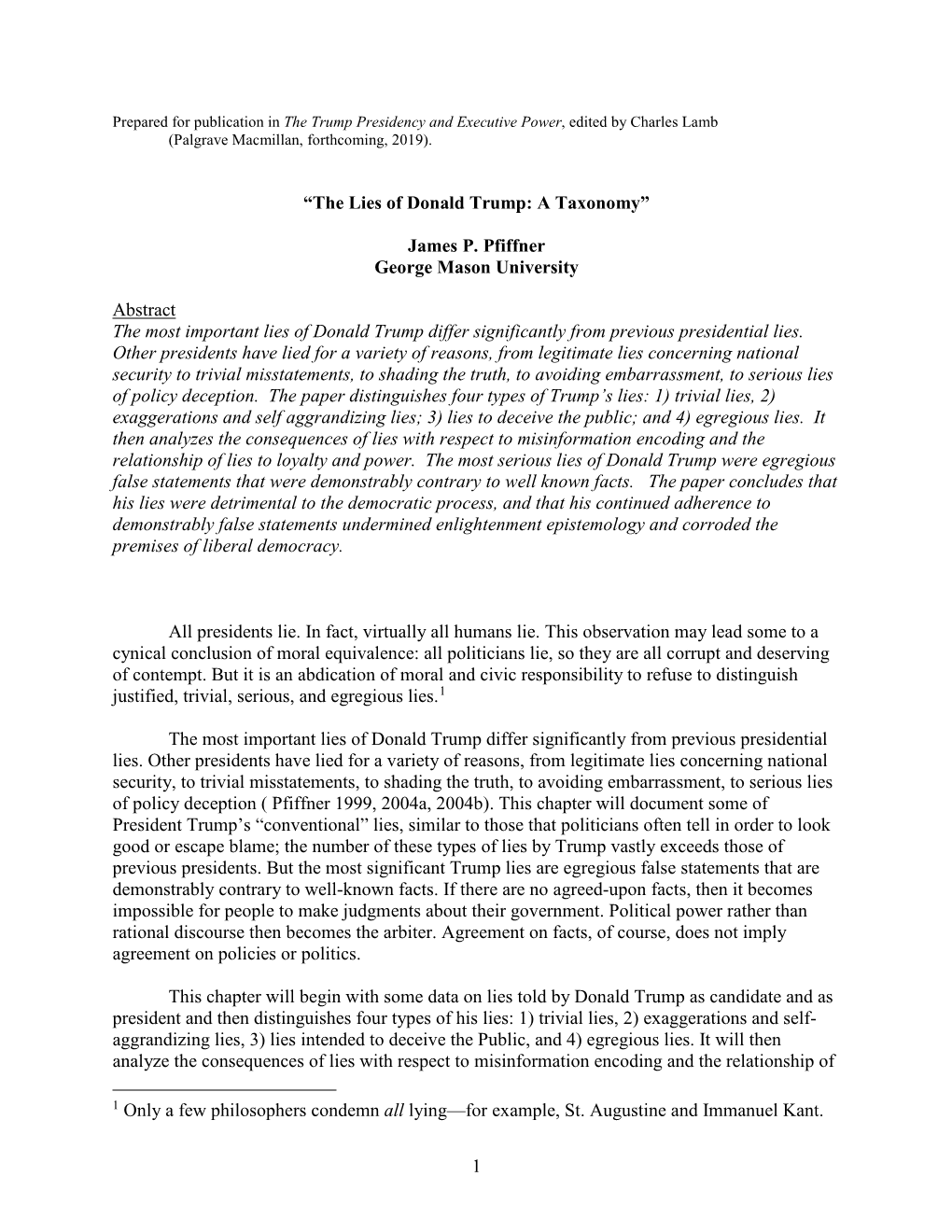 1 “The Lies of Donald Trump: a Taxonomy”