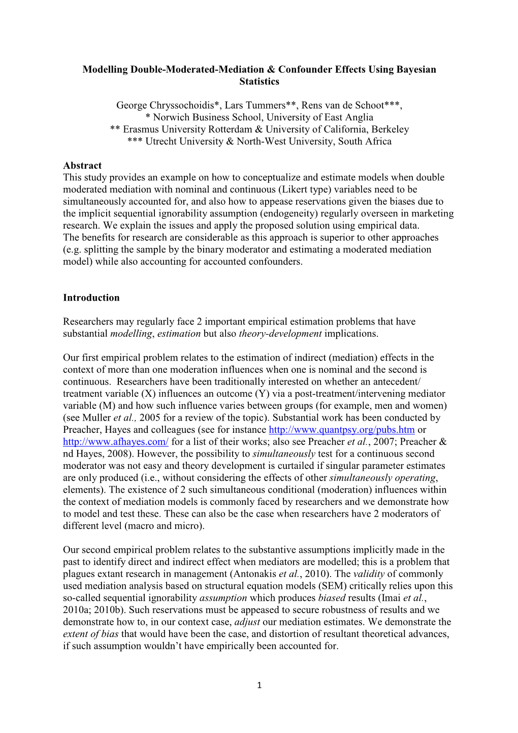 Modelling Double-Moderated-Mediation & Confounder Effects Using Bayesian Statistics