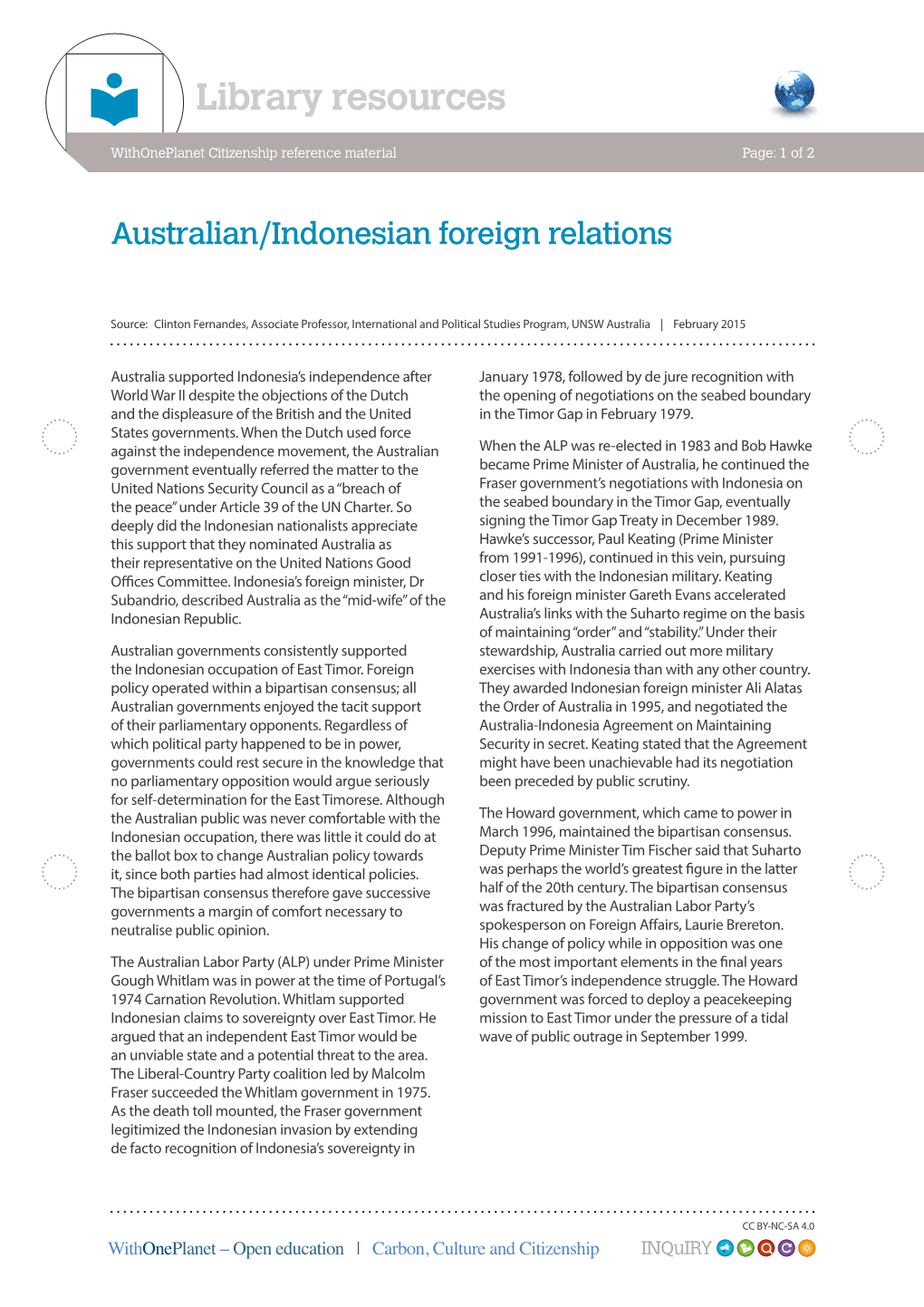 Australian/Indonesian Foreign Relations