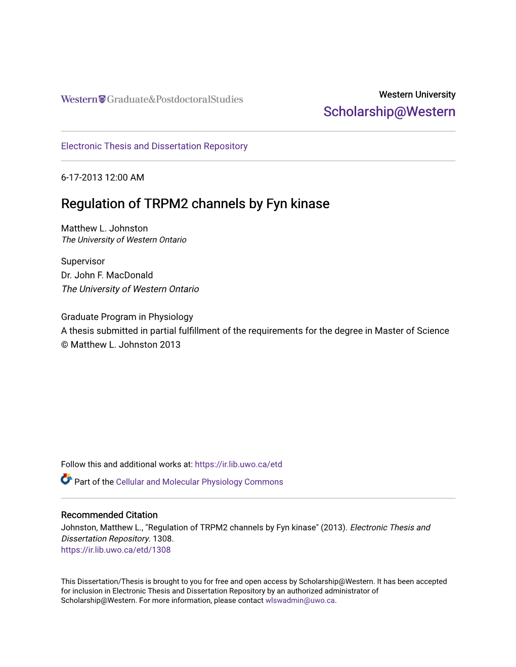 Regulation of TRPM2 Channels by Fyn Kinase