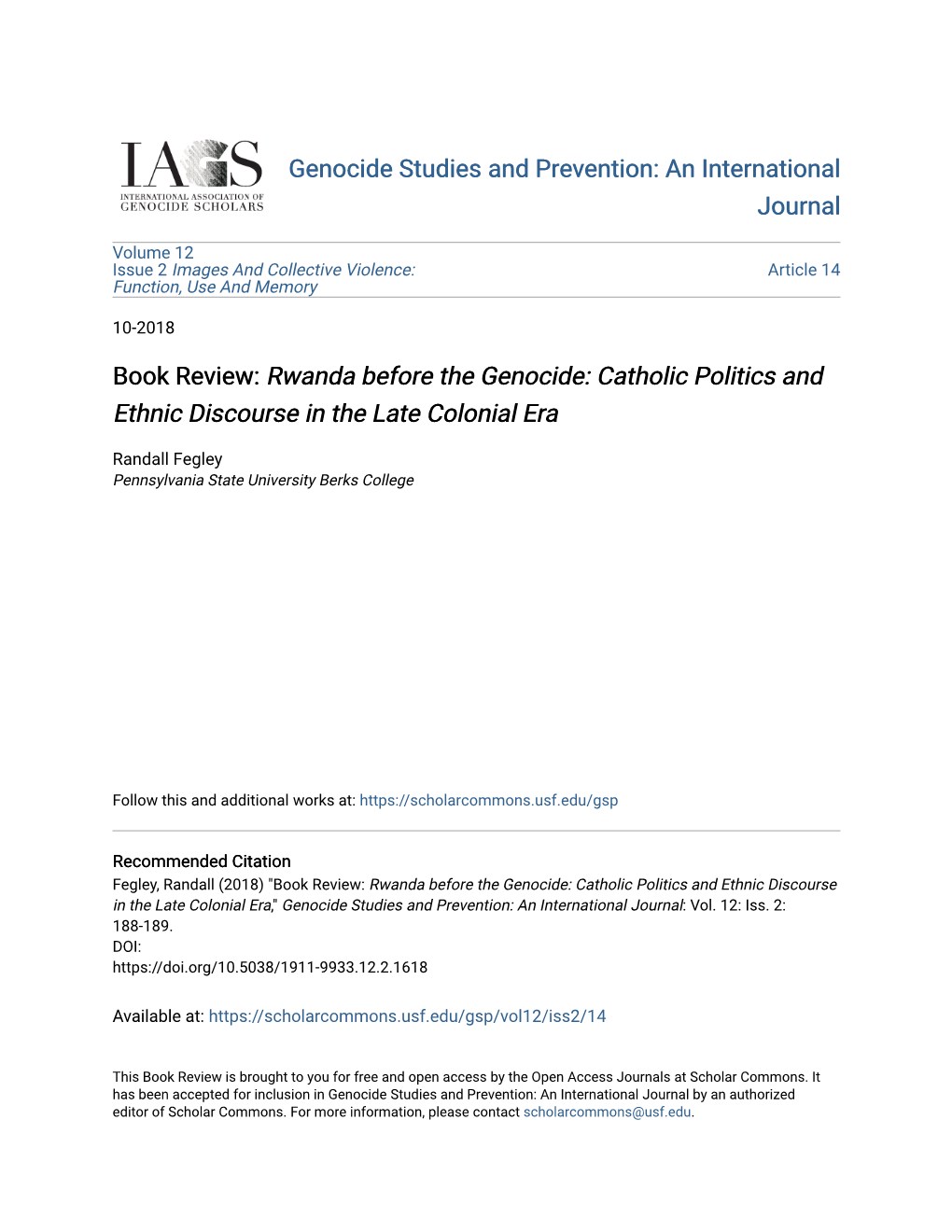 Book Review: Rwanda Before the Genocide: Catholic Politics and Ethnic Discourse in the Late Colonial Era