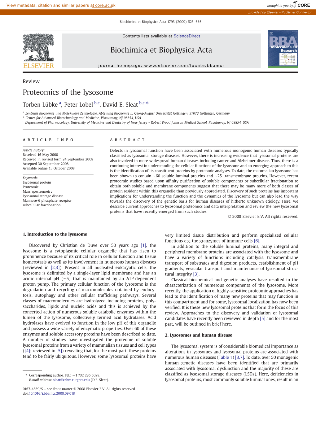 Proteomics of the Lysosome