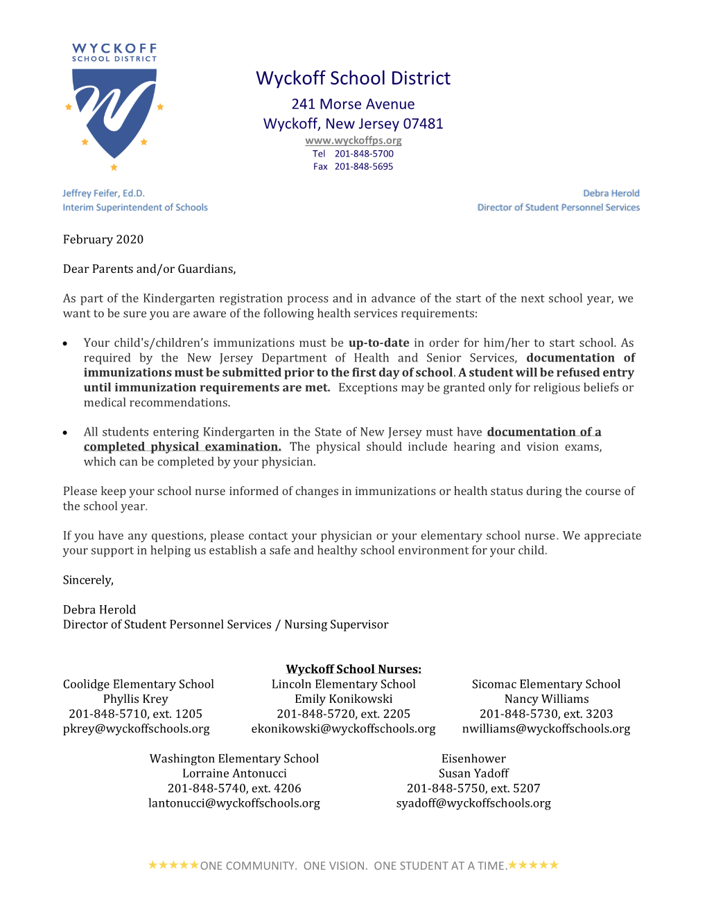 Wyckoff School District 241 Morse Avenue Wyckoff, New Jersey 07481 Tel 201-848-5700 Fax 201-848-5695