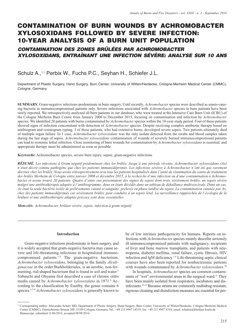 Contamination of Burn Wounds by Achromobacter