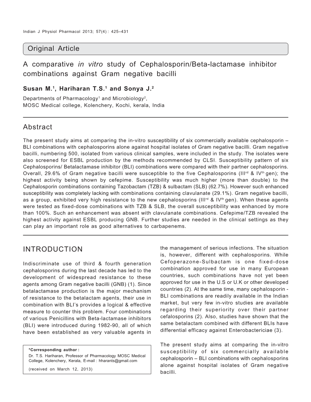 A Comparative in Vitro Study of Cephalosporin/Beta-Lactamase Inhibitor 425