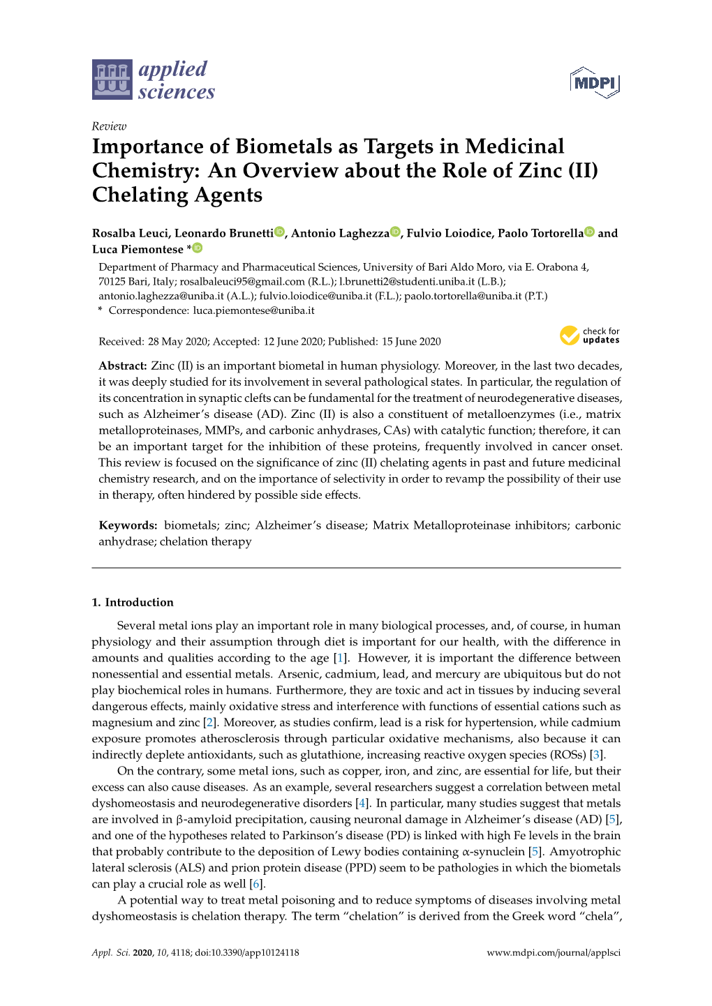 An Overview About the Role of Zinc (II) Chelating Agents