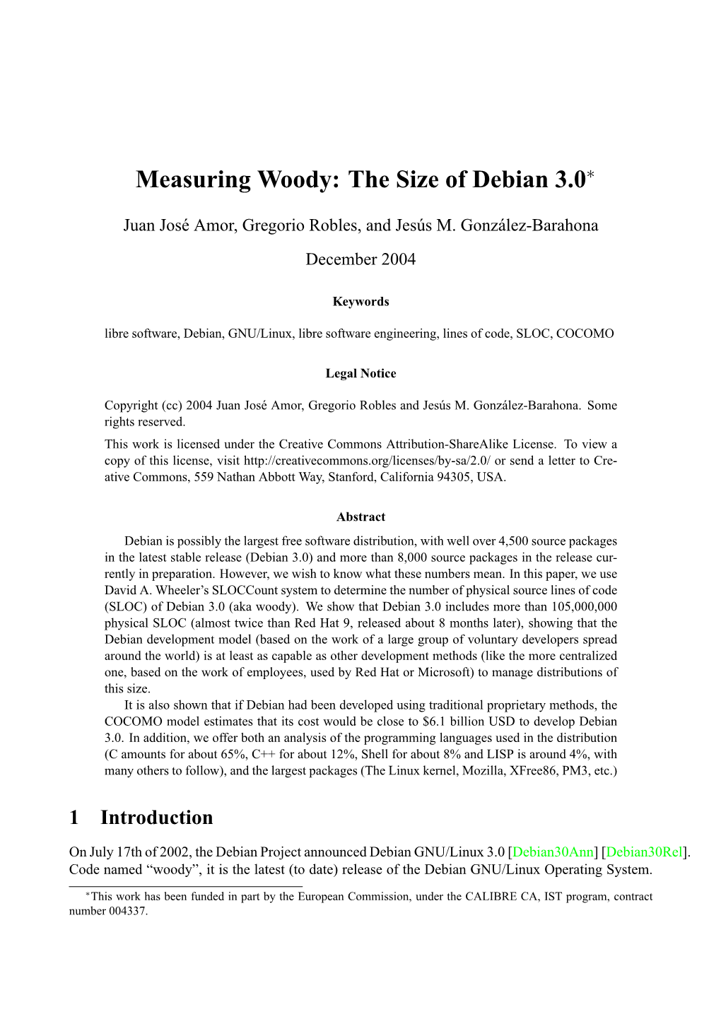 Measuring Woody: the Size of Debian 3.0∗