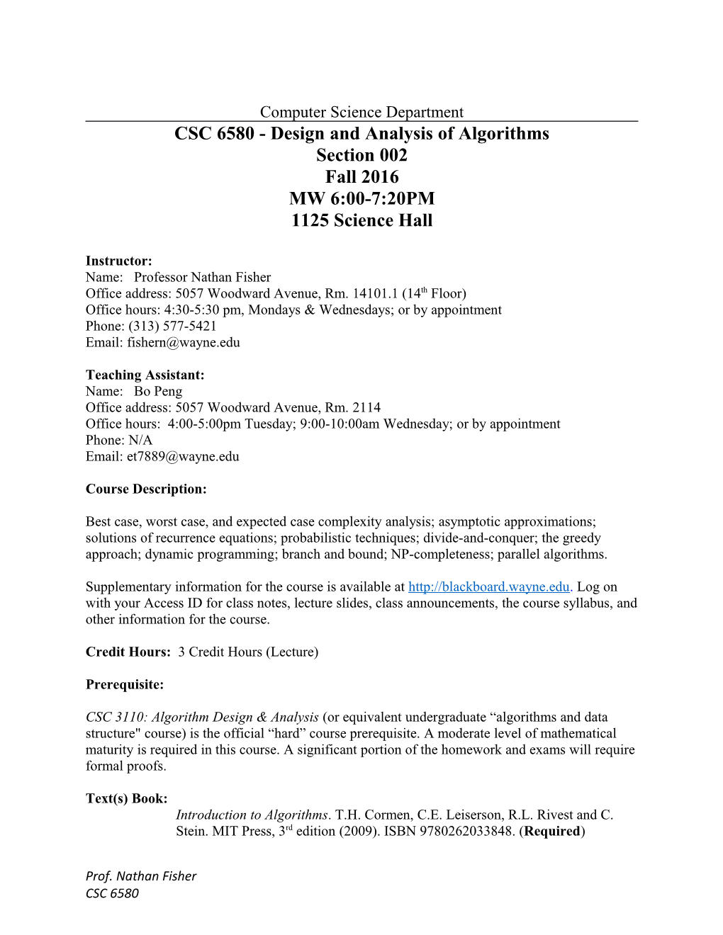 CSC 6580 - Design and Analysis of Algorithms