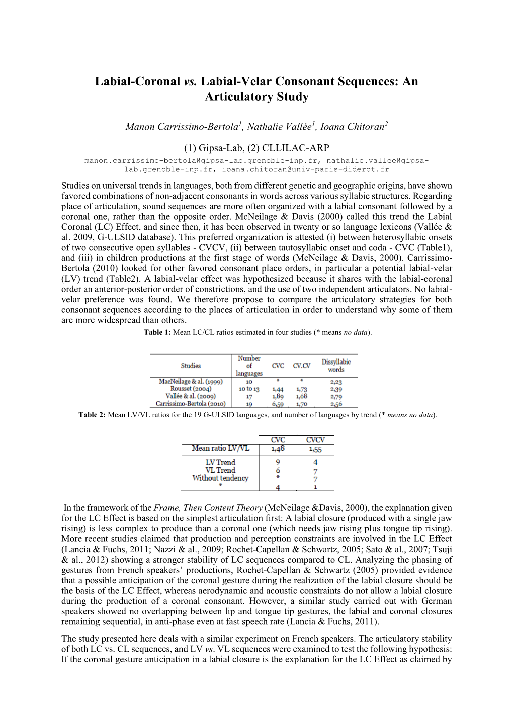 Labial-Coronal Vs. Labial-Velar Consonant Sequences: an Articulatory Study