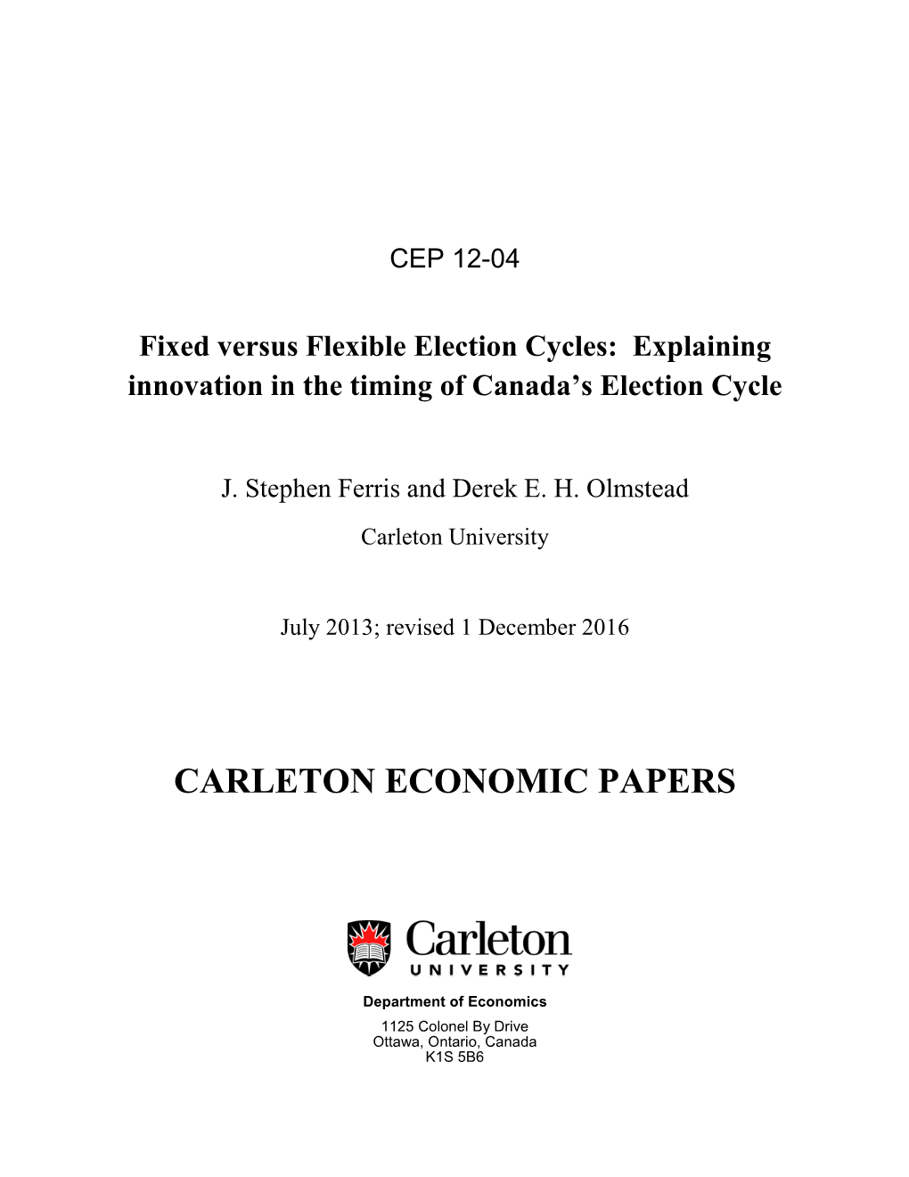 Carleton Economic Papers