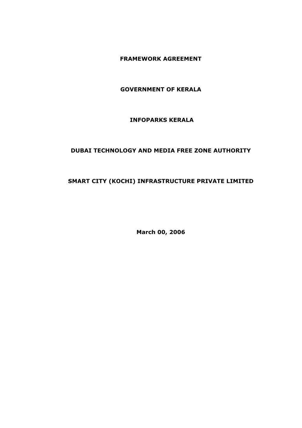 Framework Agreement Government of Kerala
