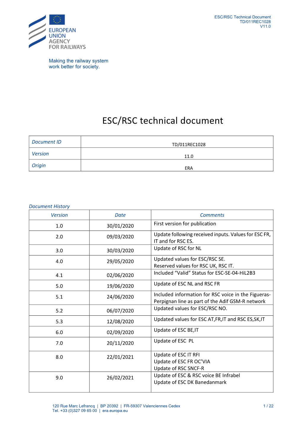 ESC/RSC Technical Document TD/011REC1028 V11.0