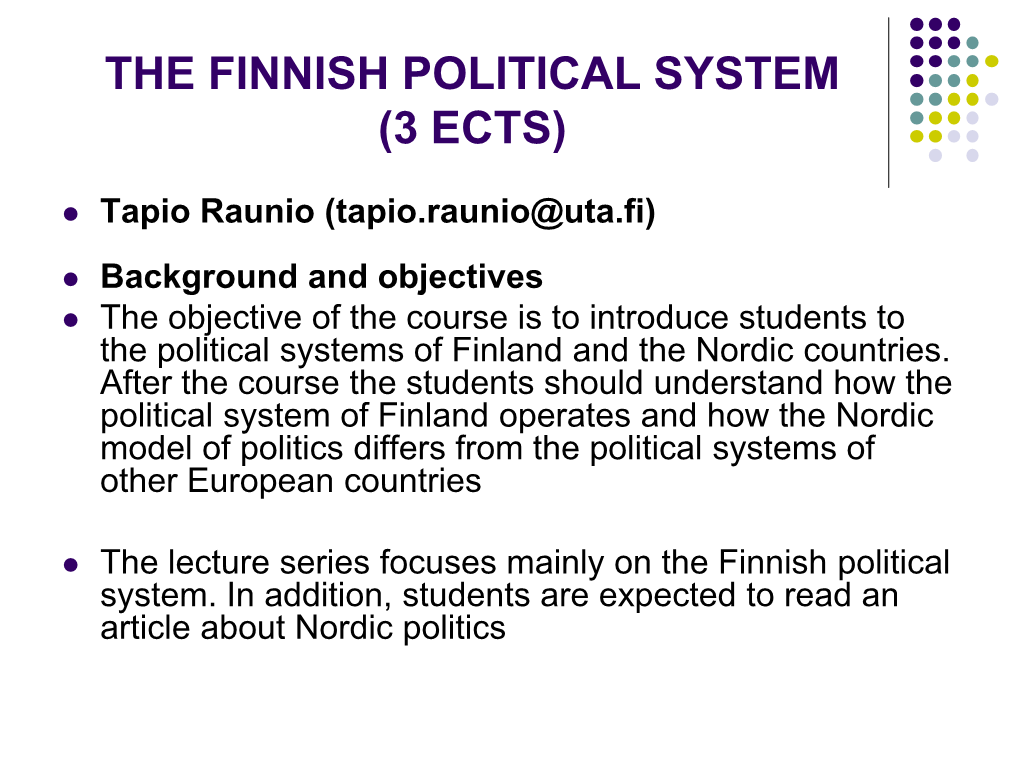 The Finnish Political System (5 Ects)