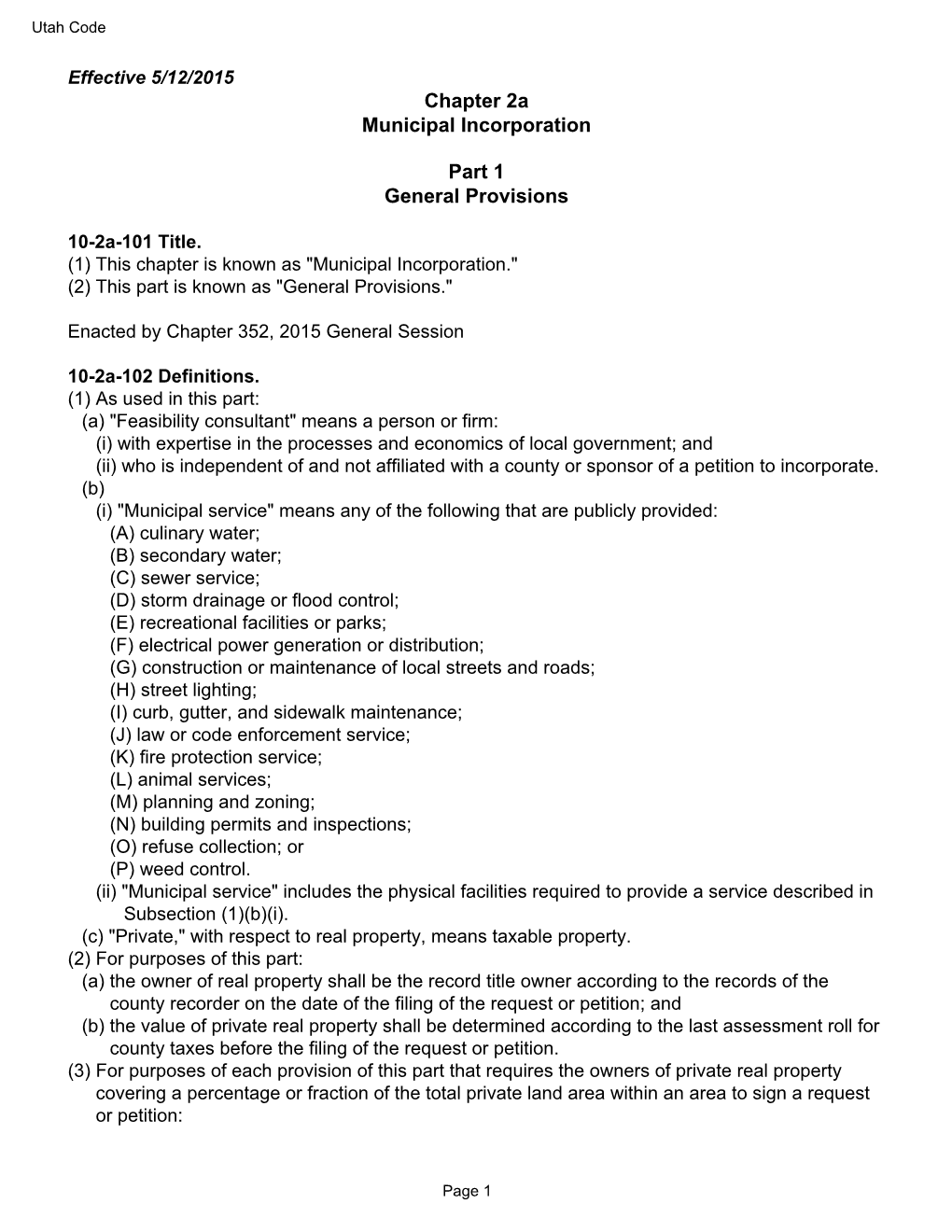 Chapter 2A Municipal Incorporation Part 1 General Provisions