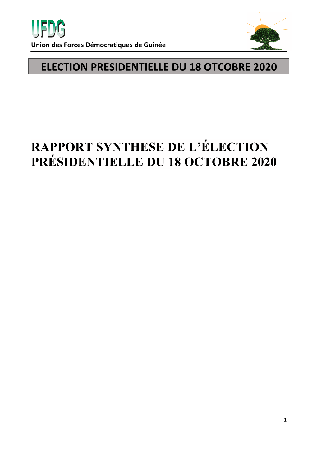 Rapport Synthese De L'élection Présidentielle Du