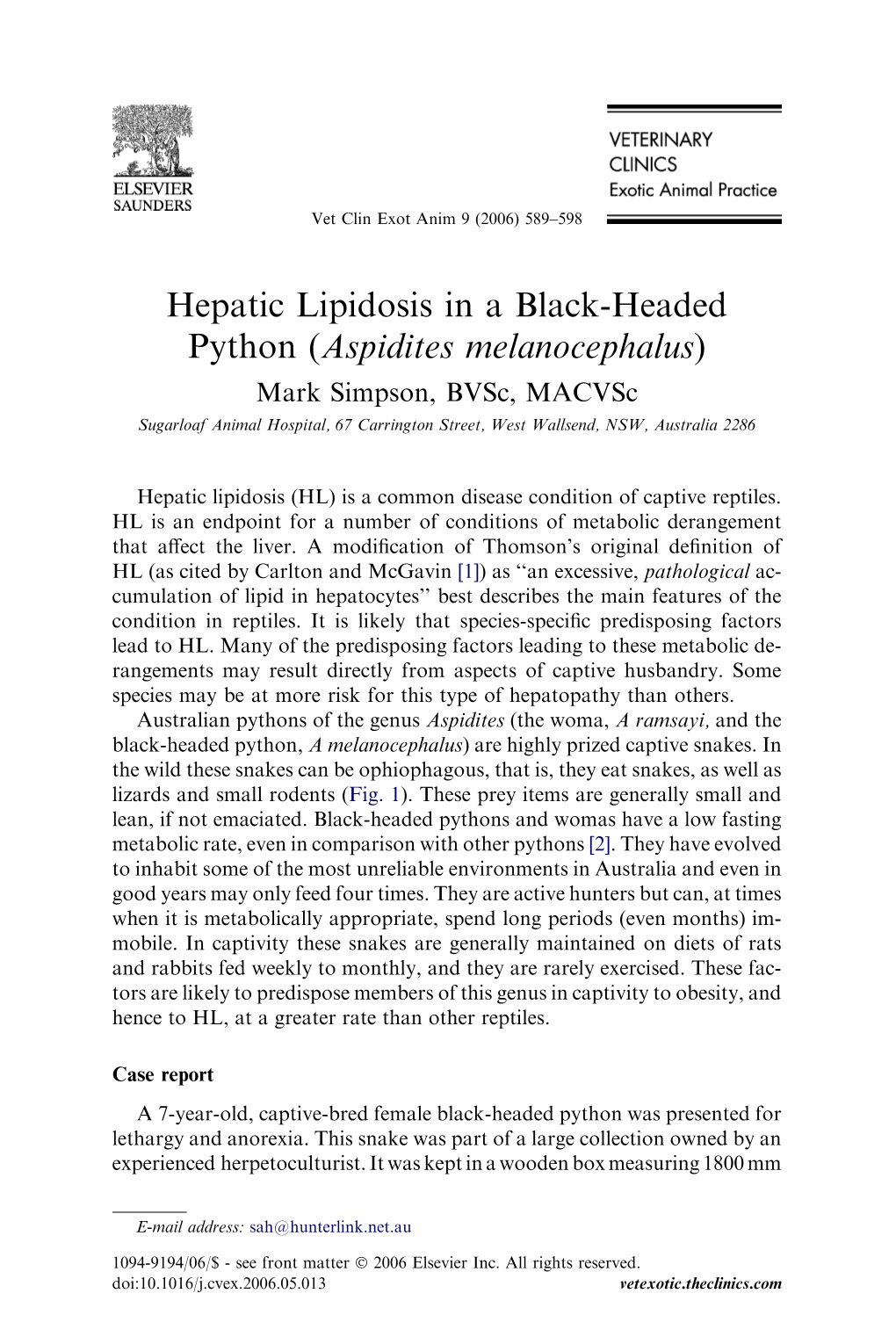 Hepatic Lipidosis in a Black-Headed Python