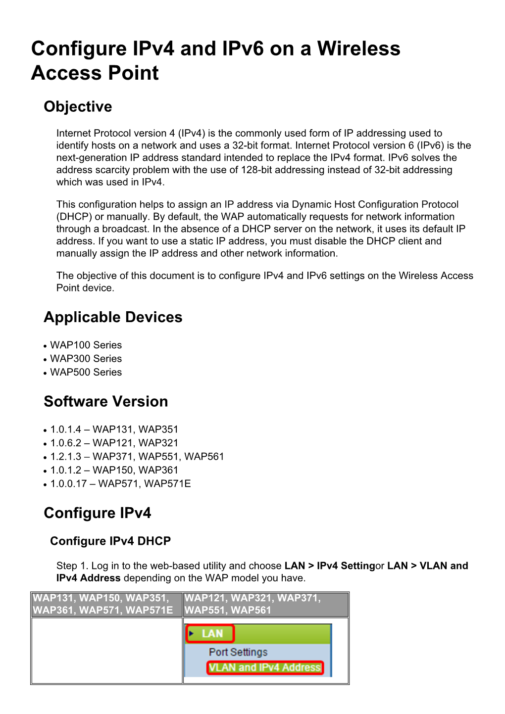 Configure Ipv4 and Ipv6 on a Wireless Access Point