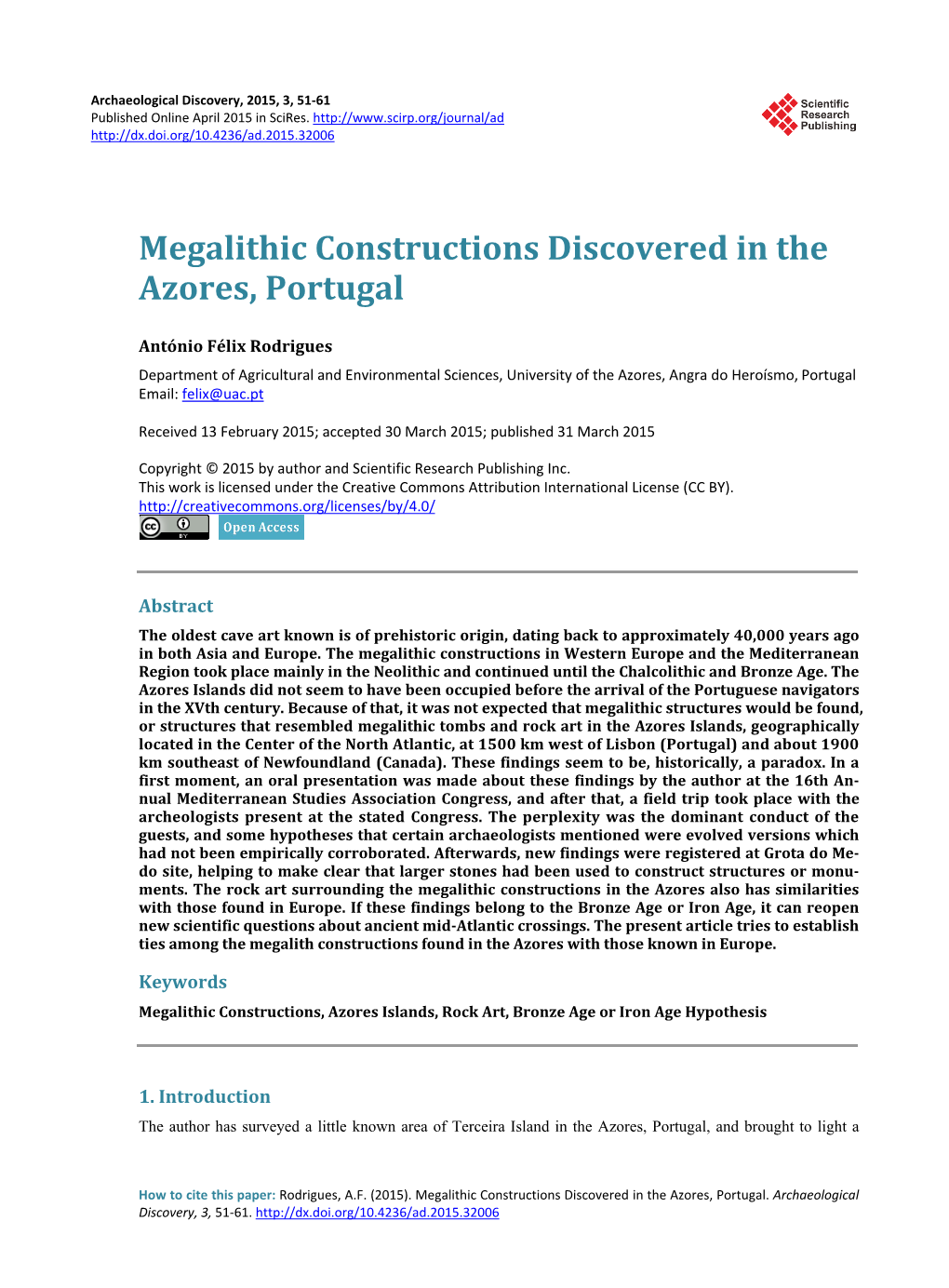 Megalithic Constructions Discovered in the Azores, Portugal