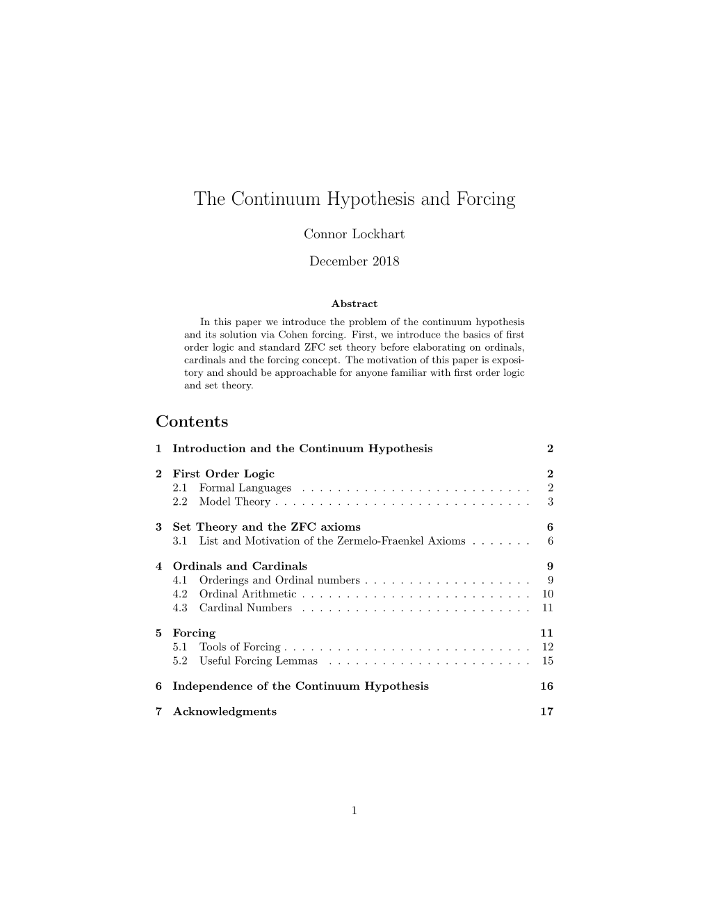 The Continuum Hypothesis and Forcing