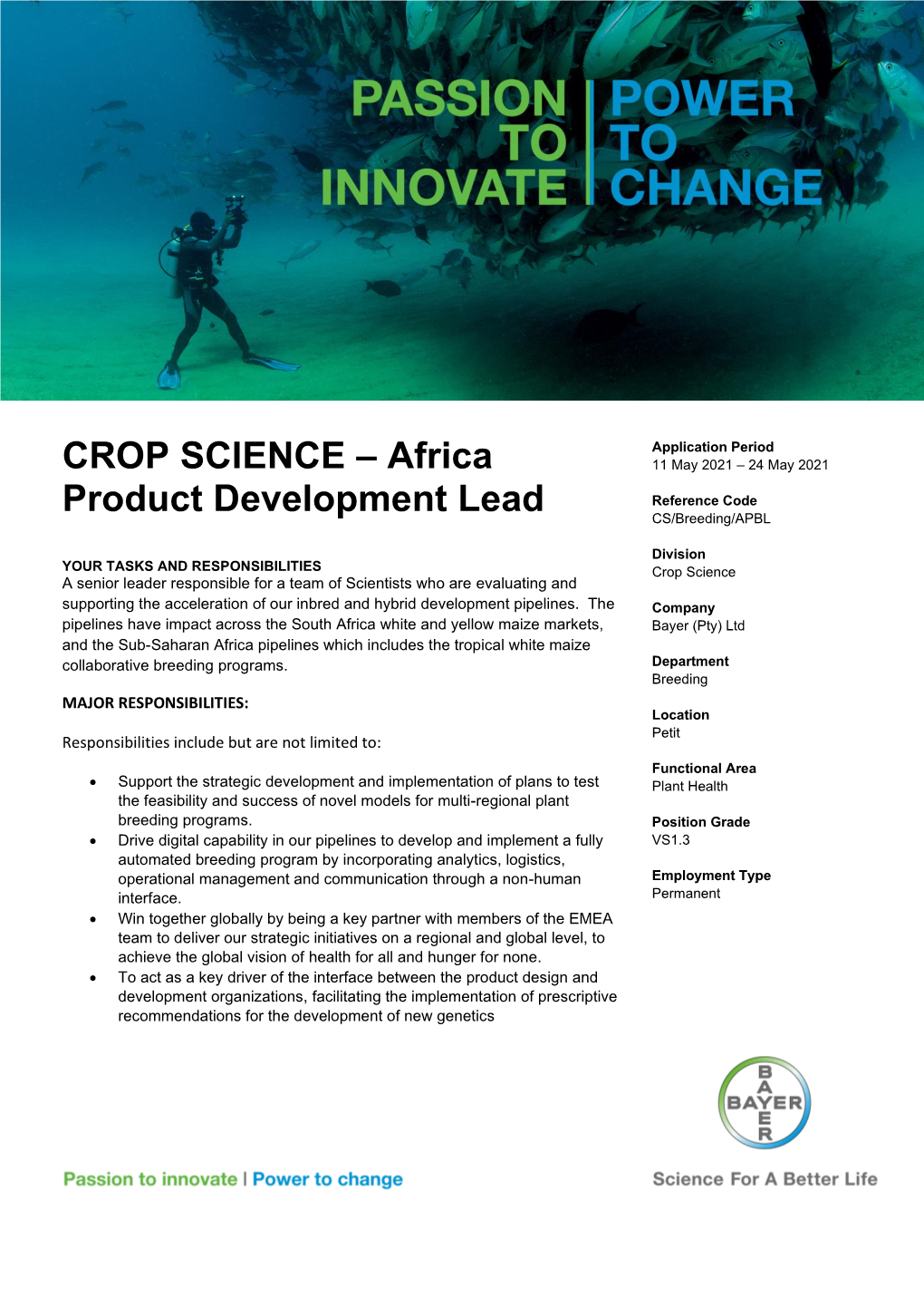 CROP SCIENCE – Africa Product Development Lead