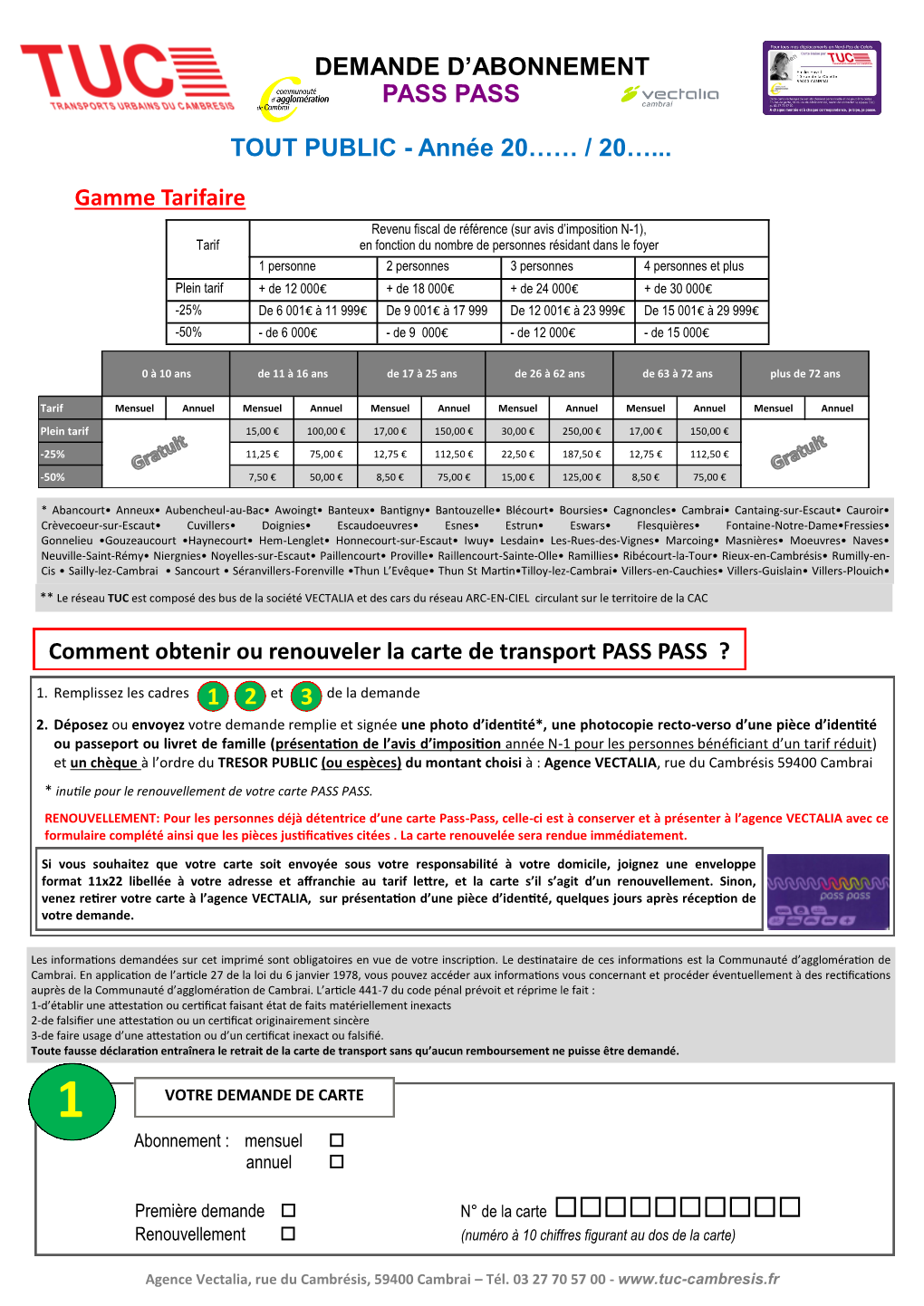 Demande De CARTE PASS TOUT PUBLIC