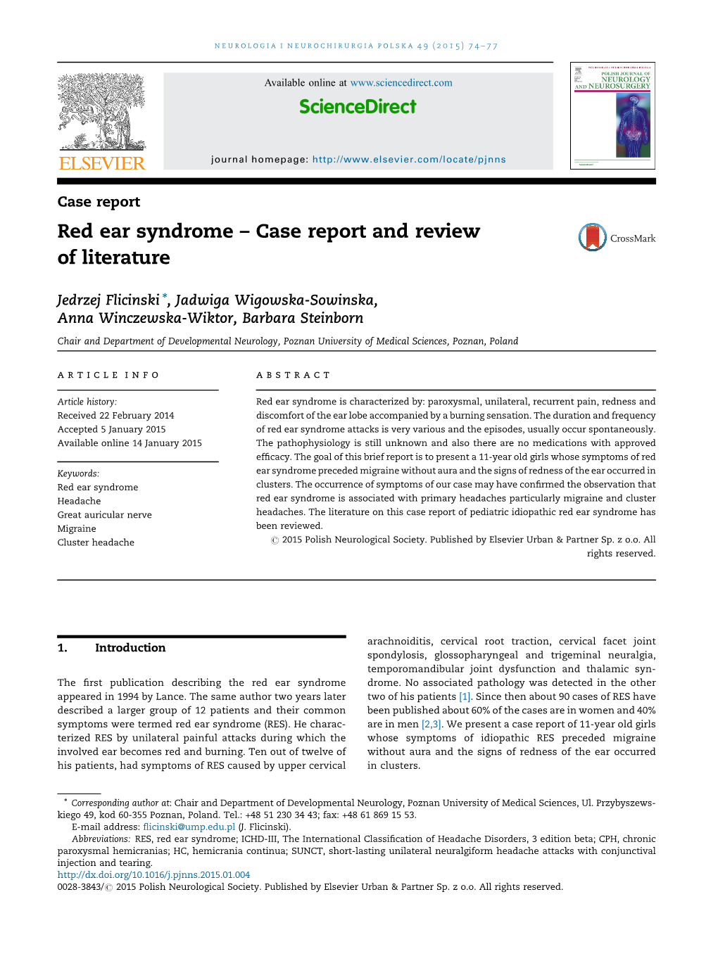 Red Ear Syndrome – Case Report and Review