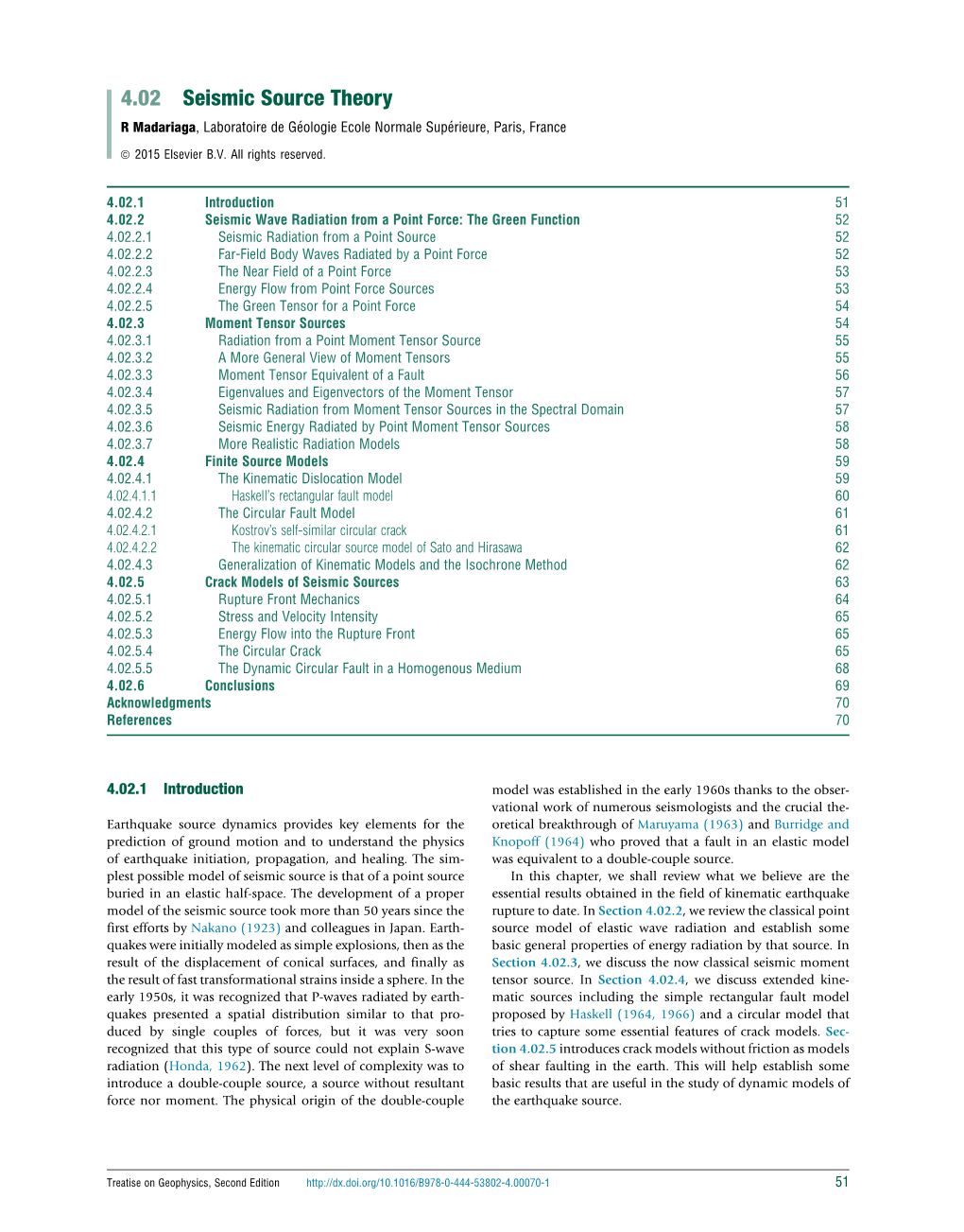 4.02 Seismic Source Theory R Madariaga, Laboratoire De Ge´Ologie Ecole Normale Supe´Rieure, Paris, France