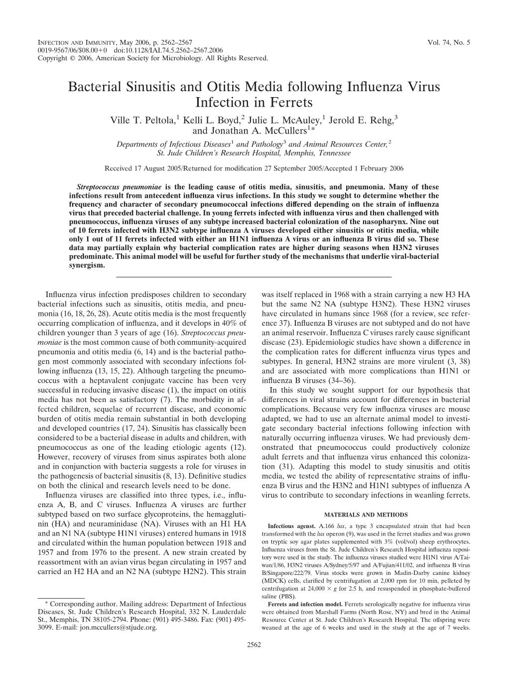 Bacterial Sinusitis and Otitis Media Following Inffuenza Virus Infection In