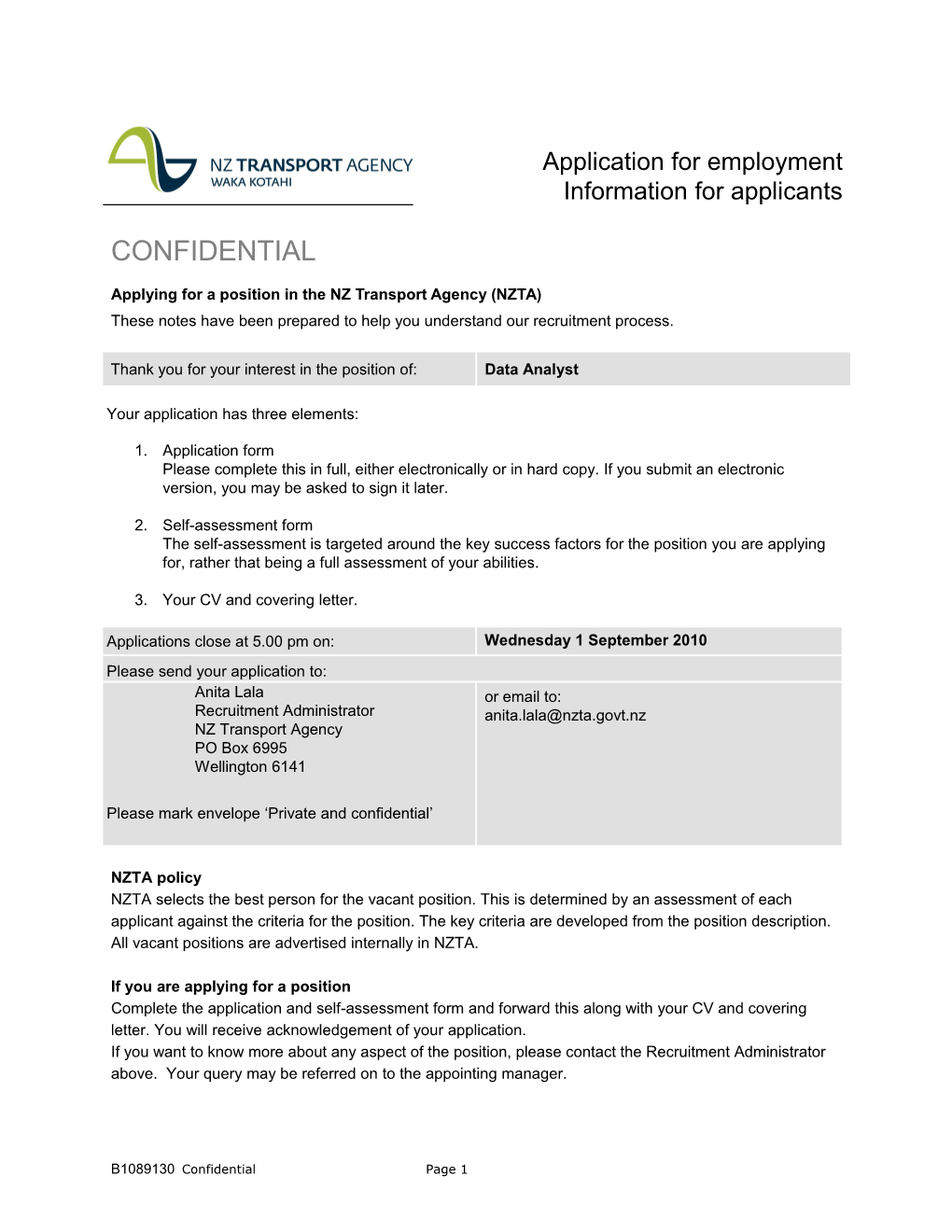 Applying for a Position in the NZ Transport Agency (NZTA)