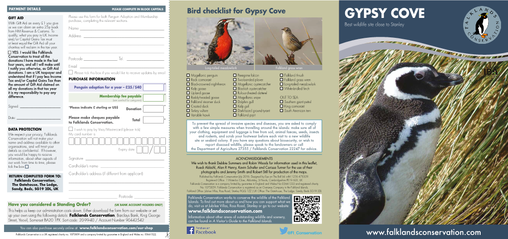 Gypsy Cove GIFT AID Please Use This Form for Both Penguin Adoption and Membership GYPSY COVE Purchase, Completing the Relevant Sections