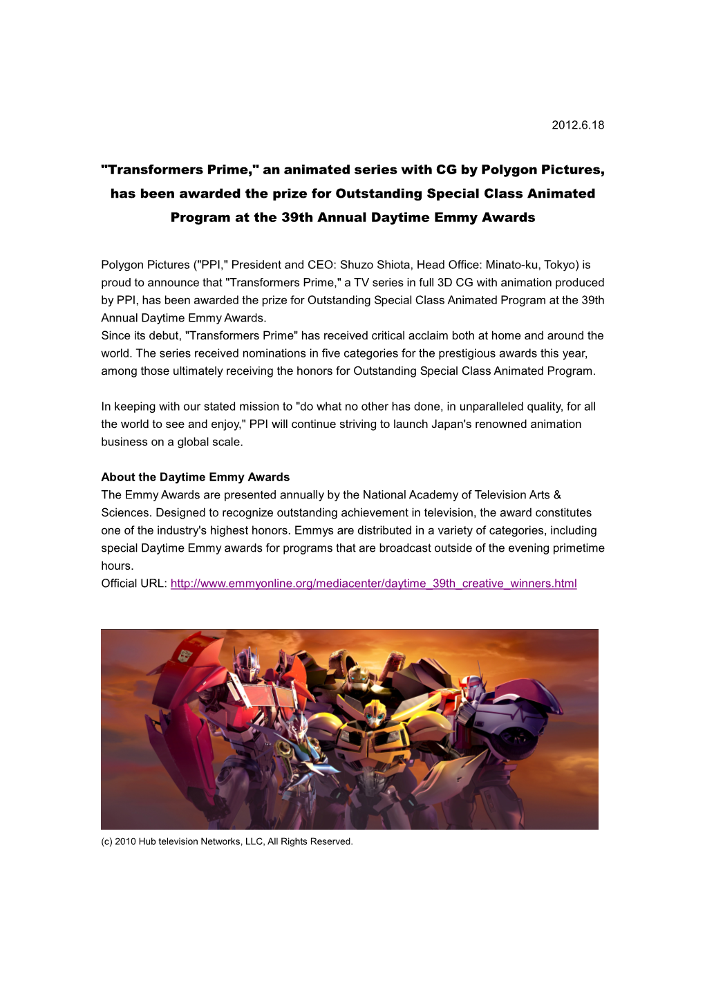 "Transformers Prime," an Animated Series with CG by Polygon Pictures