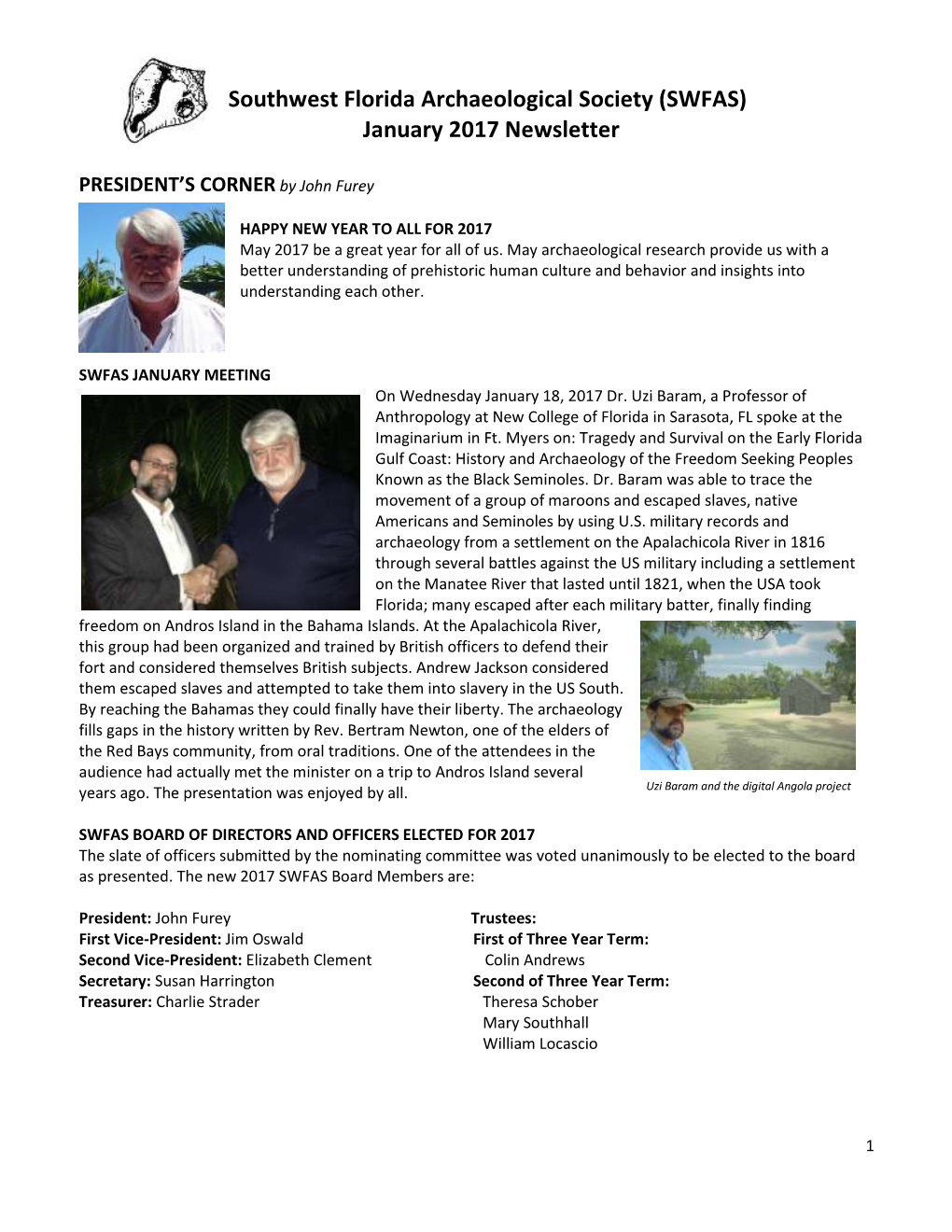 Southwest Florida Archaeological Society (SWFAS) January 2017 Newsletter