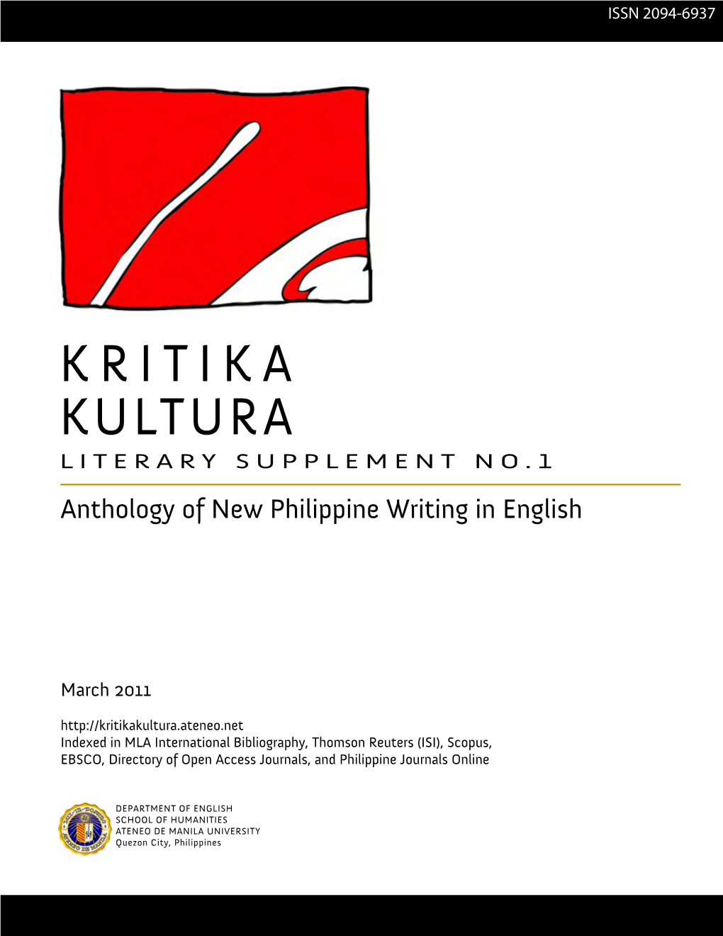 Kritika Kultura Literary Supplement No.1 Anthology of New Philippine Writing in English