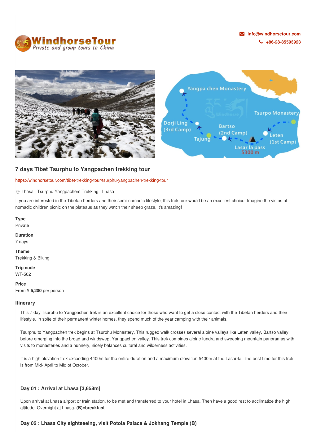 7 Days Tibet Tsurphu to Yangpachen Trekking Tour