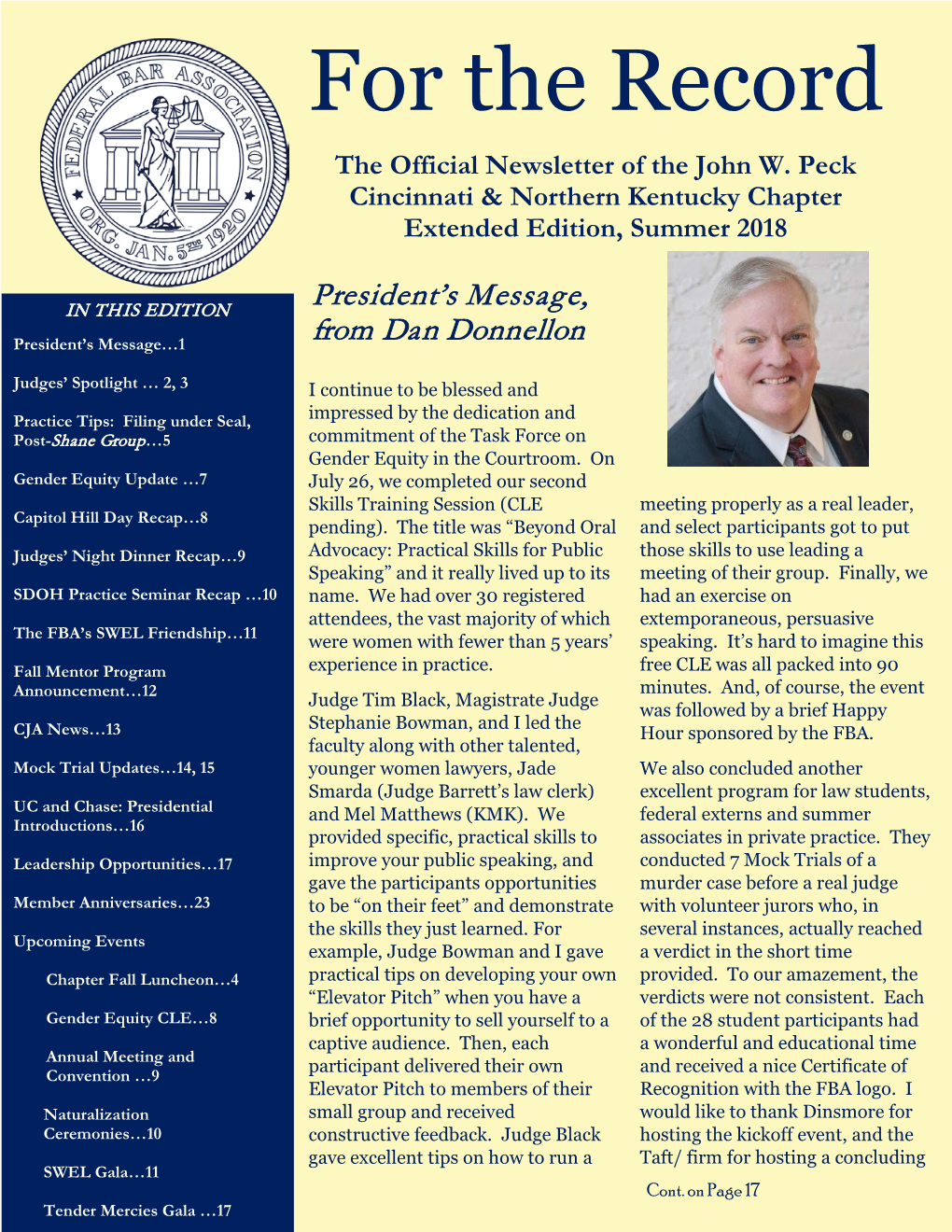 For the Record the Official Newsletter of the John W
