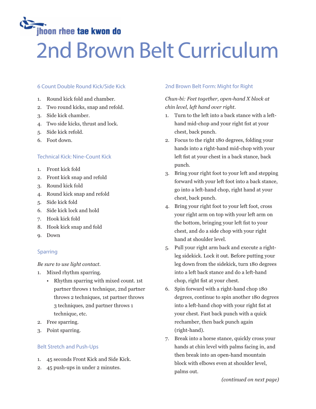 2Nd Brown Belt Curriculum