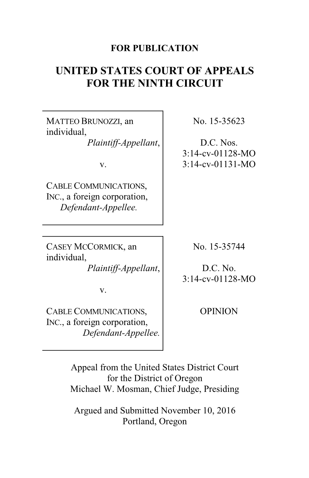 Brunozzi V. Cable Communications, Inc