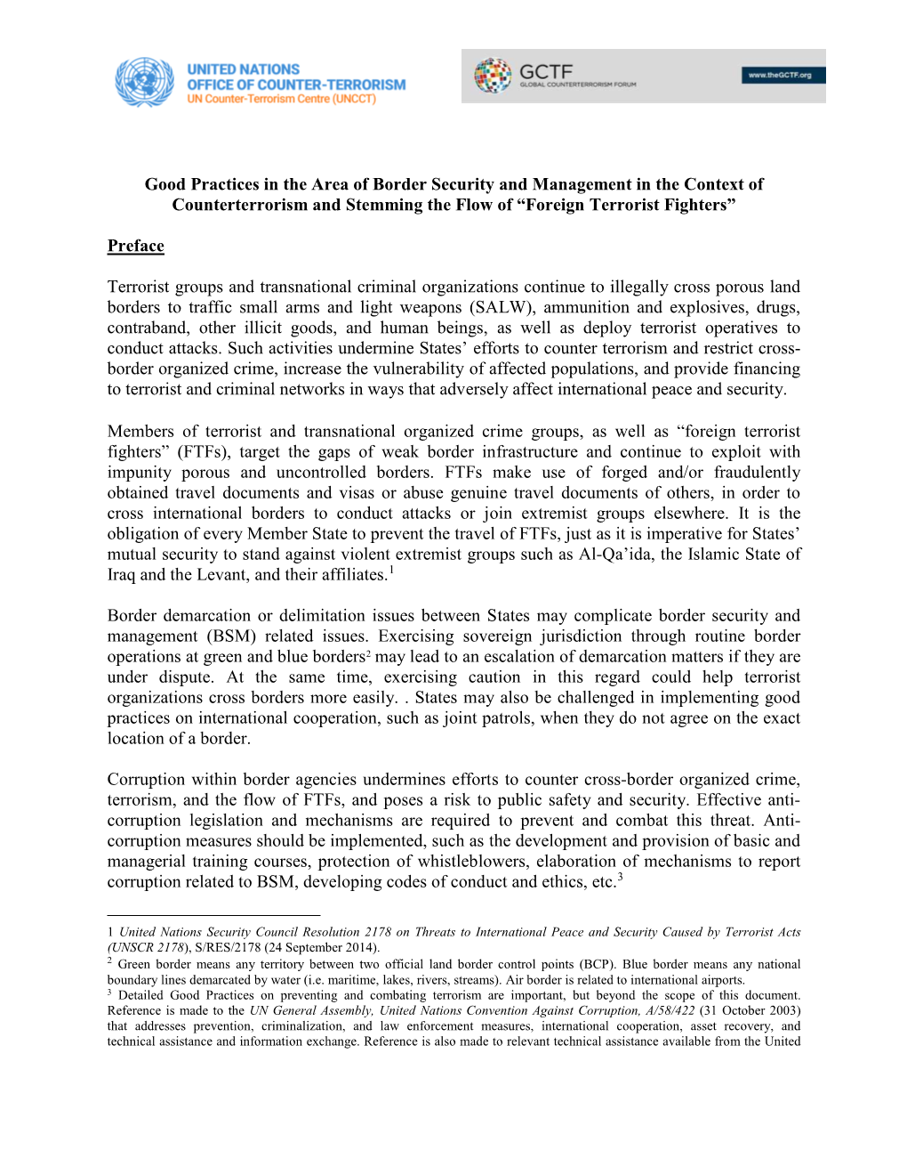 Good Practices in the Area of Border Security and Management in the Context of Counterterrorism and Stemming the Flow of “Foreign Terrorist Fighters”