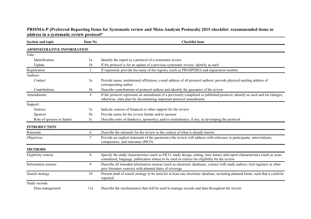 PRISMA-P (Preferred Reporting Items for Systematic Review and Meta-Analysis Protocols)