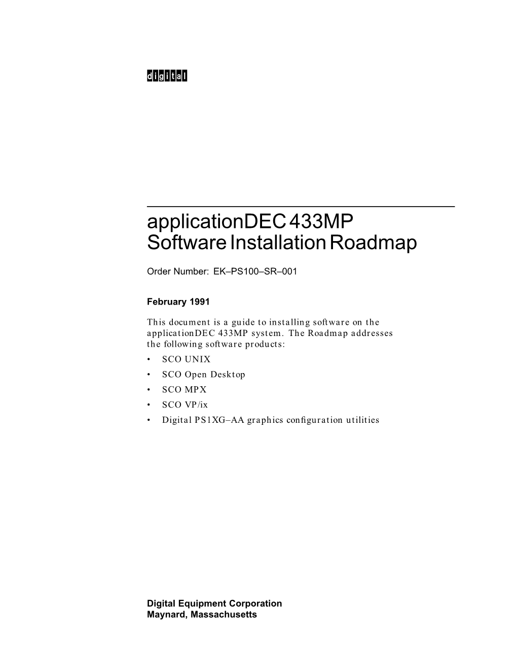 Applicationdec 433MP Software Installation Roadmap