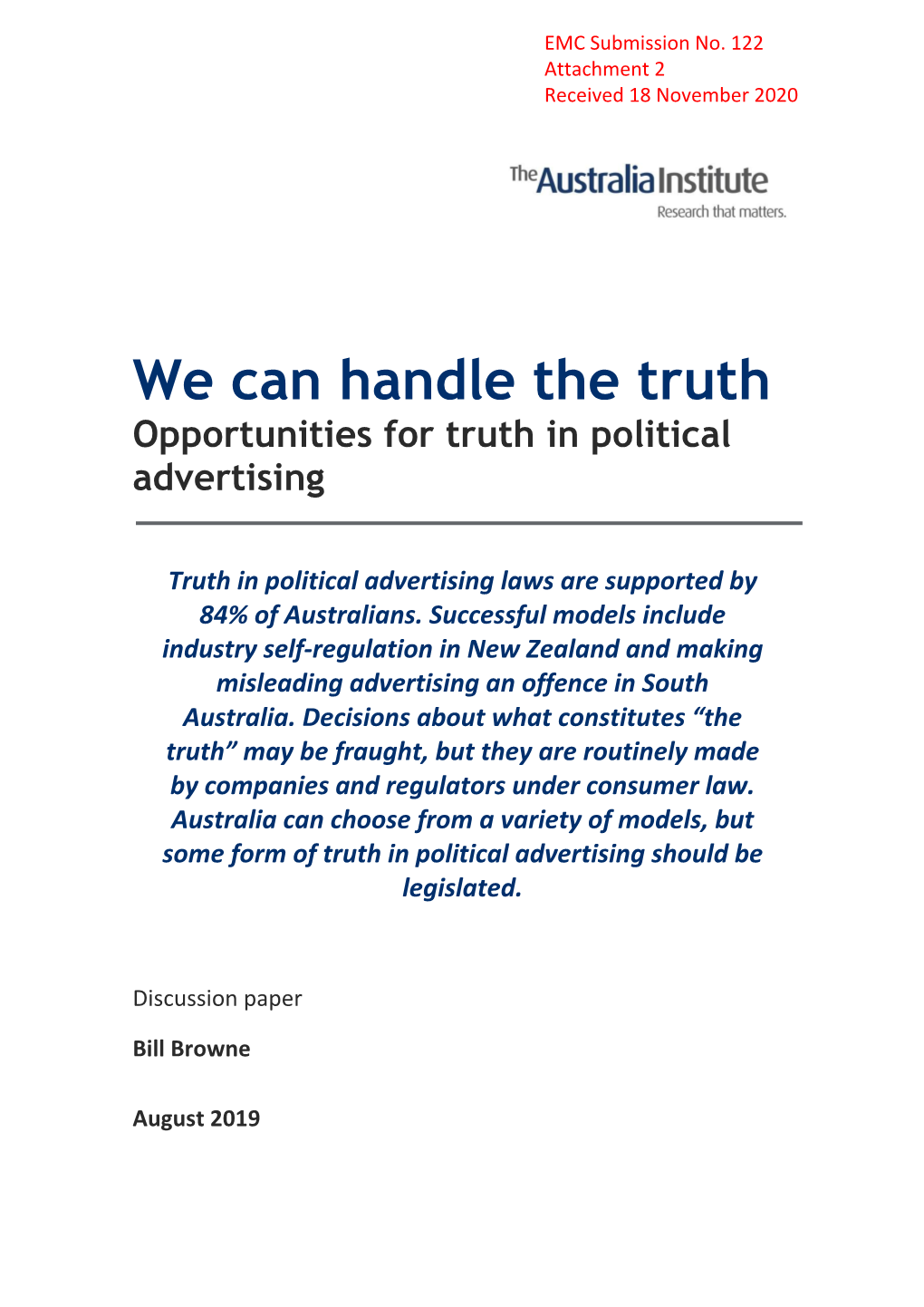 We Can Handle the Truth Opportunities for Truth in Political Advertising