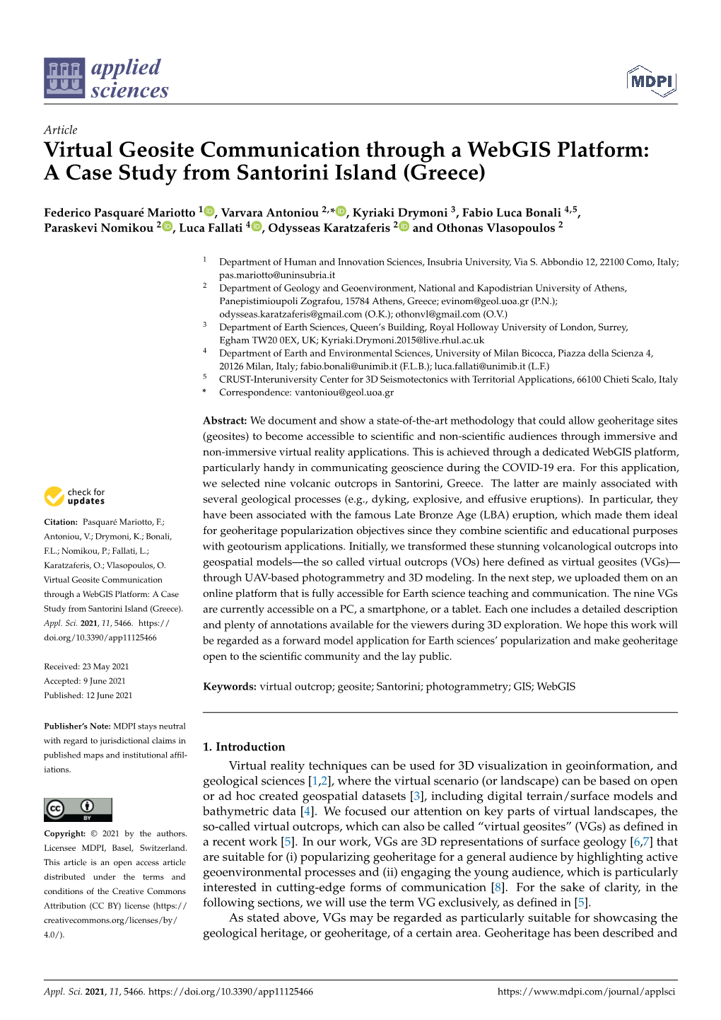 Virtual Geosite Communication Through a Webgis Platform: a Case Study from Santorini Island (Greece)